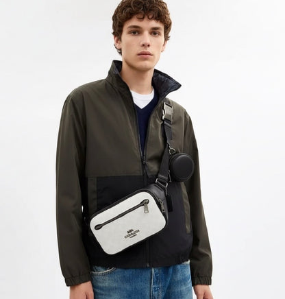 NWT Coach Unisex Elias Belt Bag In Signature Canvas & Smooth Leather