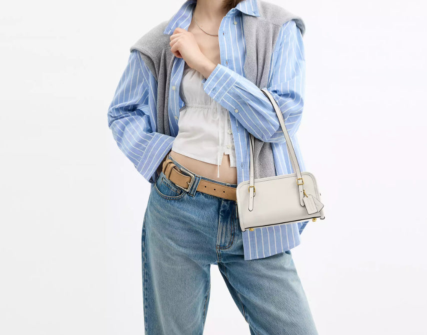 NWT Coach Swing Zip Leather Bag 20 In Chalk