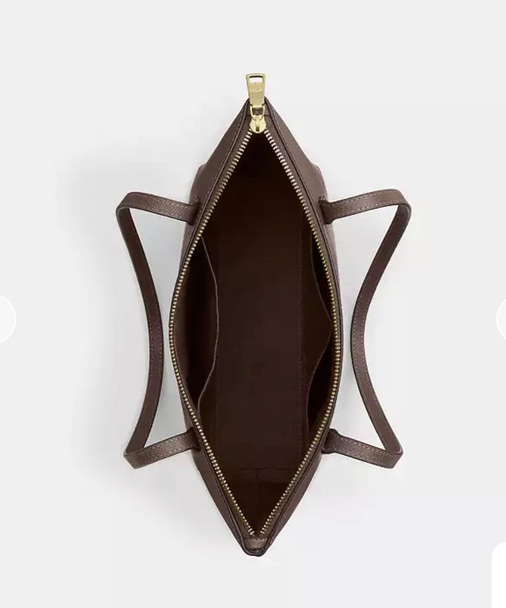 NWT Coach Leather Fiona Zip Tote In Gold/Dark Stone