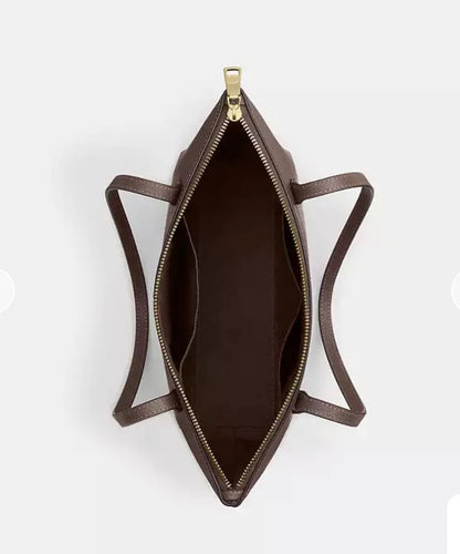 NWT Coach Leather Fiona Zip Tote In Gold/Dark Stone