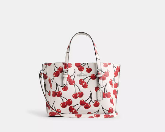 NWT Coach Leather Mollie Tote Bag 25 With Cherry Print