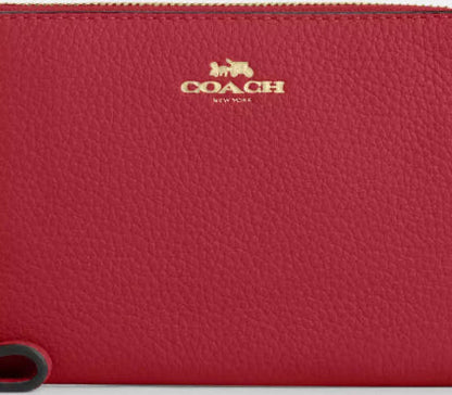NWT Coach Leather Corner Zip Wristlet Wallet Gold/Red