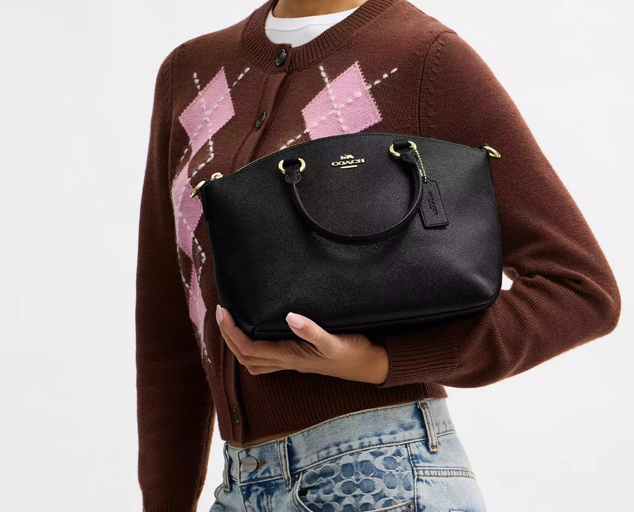 NWT Coach Leather Sadie Satchel Bag In Black