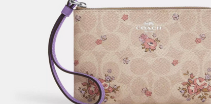 NWT Coach Corner Zip Wristlet In Signature Canvas with Floral Print