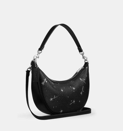 Coach Aria Shoulder/Crossbody Leather Bag with Star Print In Black