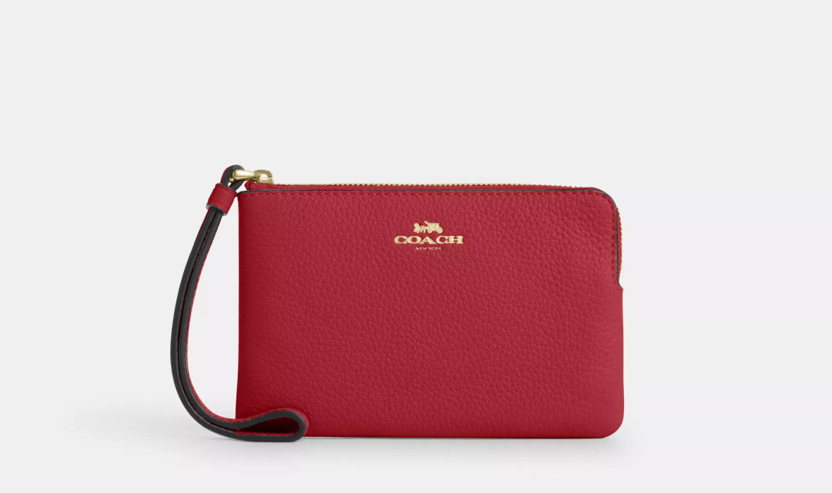 NWT Coach Leather Corner Zip Wristlet Wallet Gold/Red