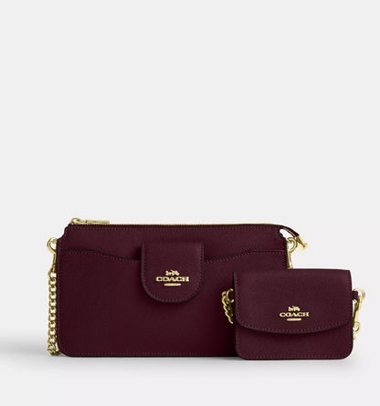 NWT Coach Poppy Crossbody Leather Bag In Dark Wine