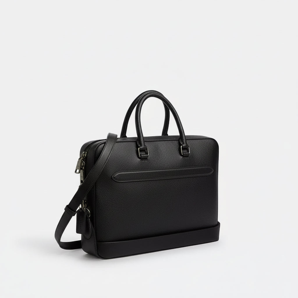 NWT Coach Ethan Slim Brief Laptop Leather Bag In Black