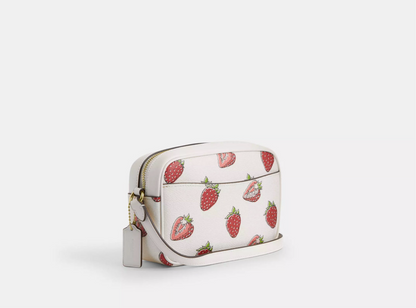 NWT Coach Mini Jamie Camera Bag With Strawberry Print In Chalk/Red