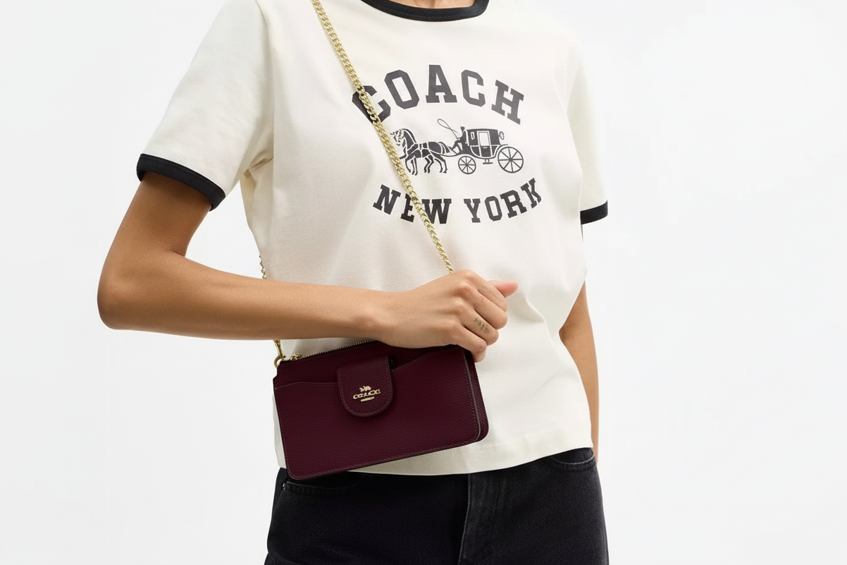 NWT Coach Poppy Crossbody Leather Bag In Dark Wine