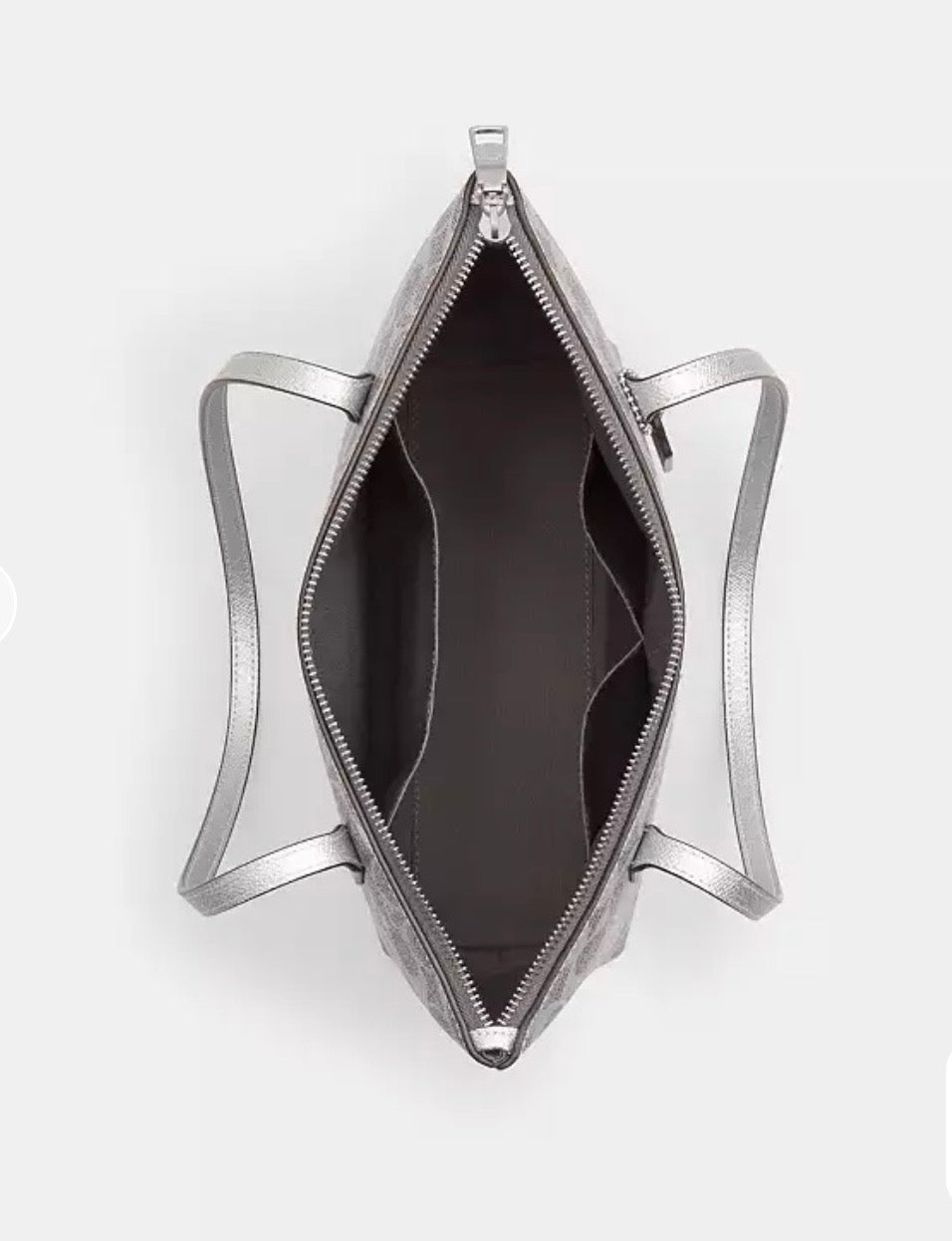 NWT Coach Fiona Zip Tote In Pearlized Signature Canvas & Metallic Smooth Leather