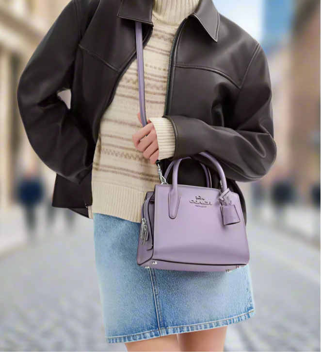 NWT Coach Leather Andrea Carryall Bag In Silver/Lilac
