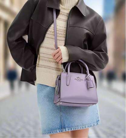 NWT Coach Leather Andrea Carryall Bag In Silver/Lilac