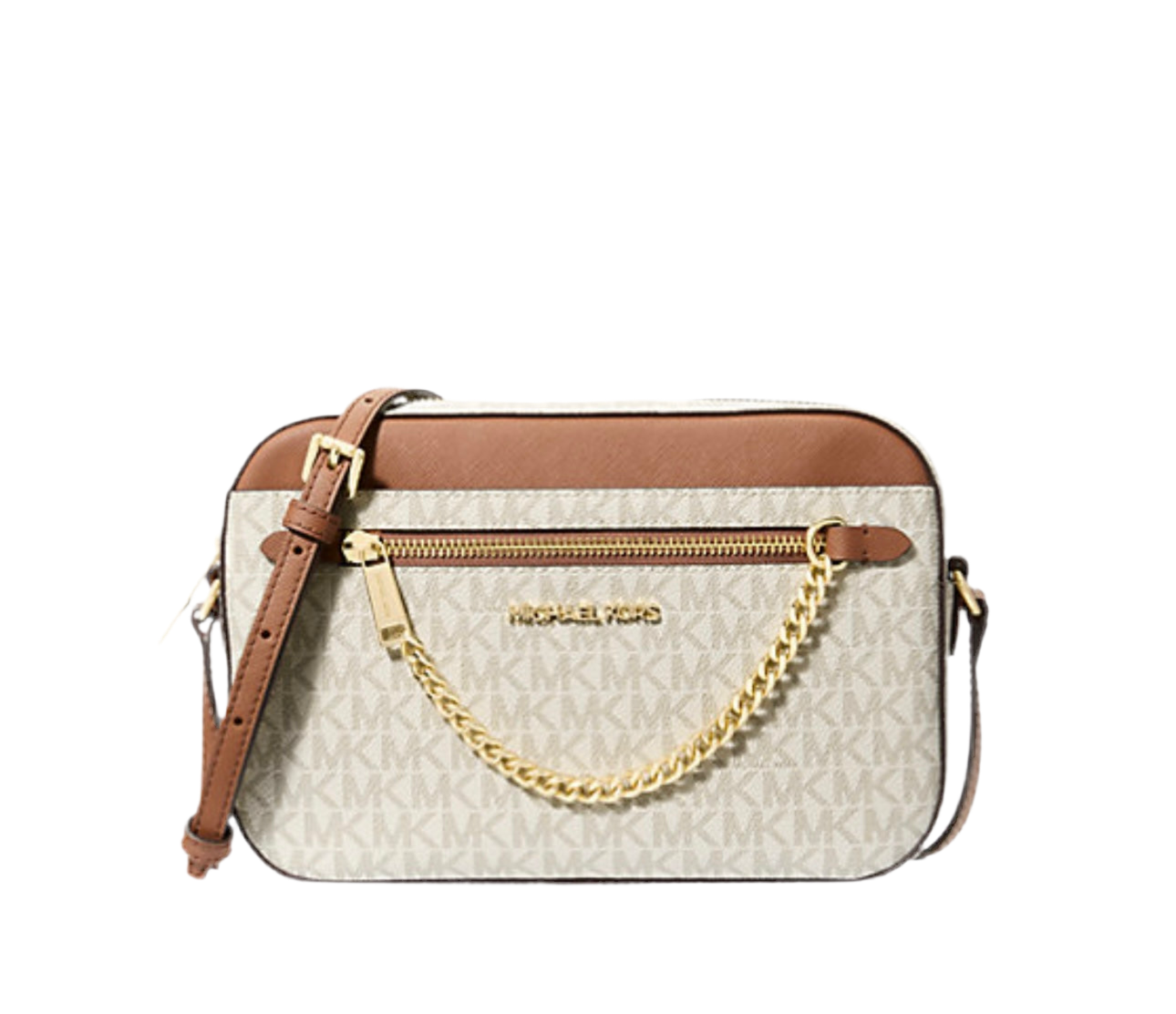 NWT Michael Kors Jet Set Large Logo Crossbody Bag with Zip Chain