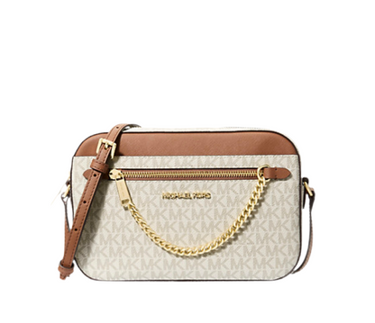 NWT Michael Kors Jet Set Large Logo Crossbody Bag with Zip Chain