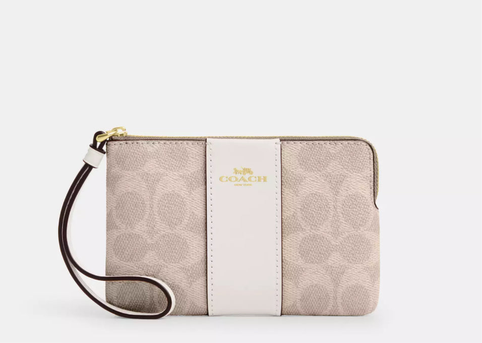 Coach Signature Canvas & Leather Corner Zip Wristlet Wallet