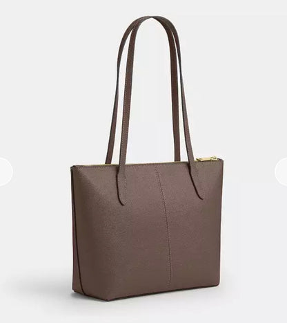 NWT Coach Leather Fiona Zip Tote In Gold/Dark Stone