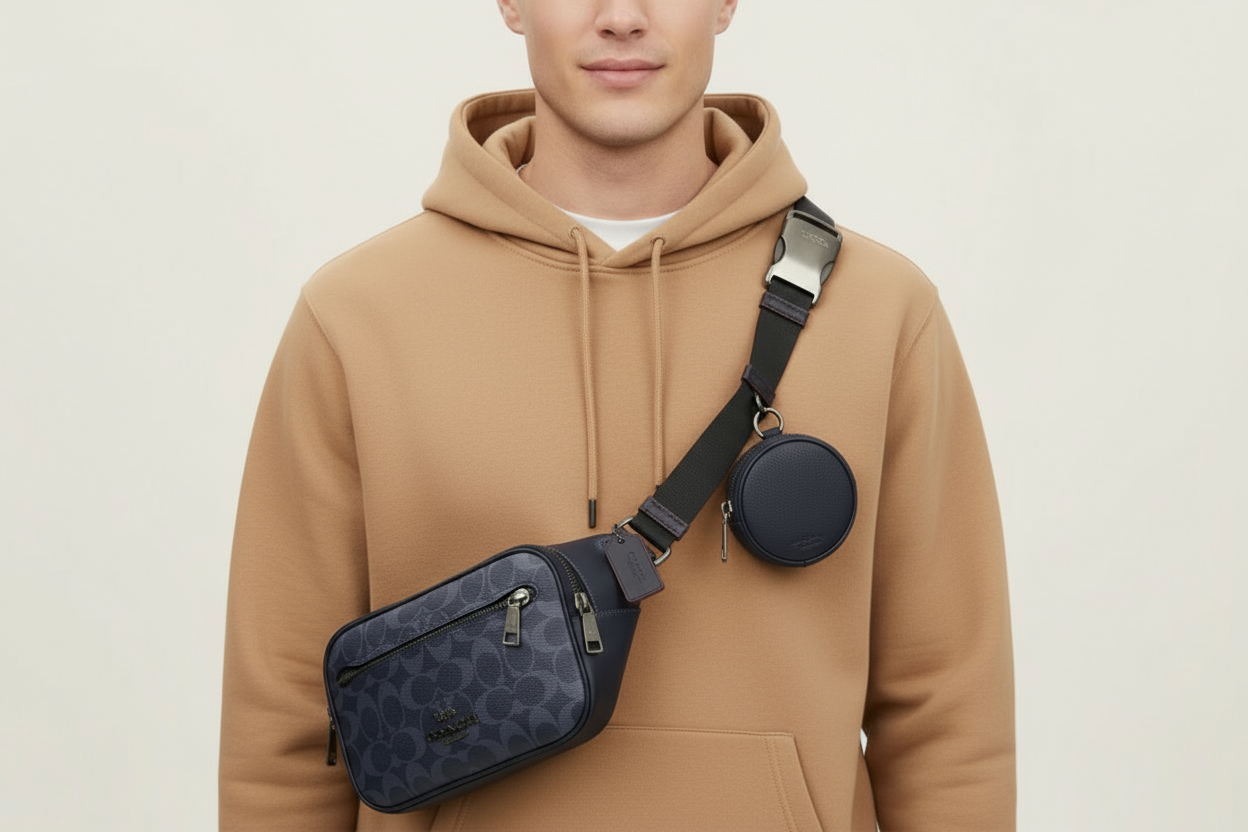 NWT Coach Unisex Elias Belt Bag In Signature Canvas & Leather