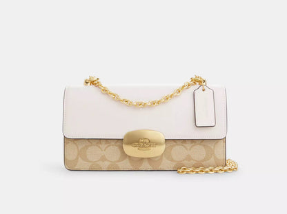 Coach Eliza Flap Crossbody Bag In Signature Canvas & Leather In Gold/Chalk/Khaki