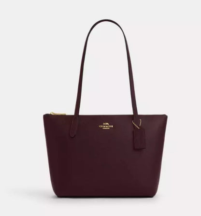 Coach Leather Fiona Zip Tote In Gold/Merlot