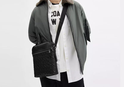 NWT Coach Huston Flight Bag In Signature Leather Black