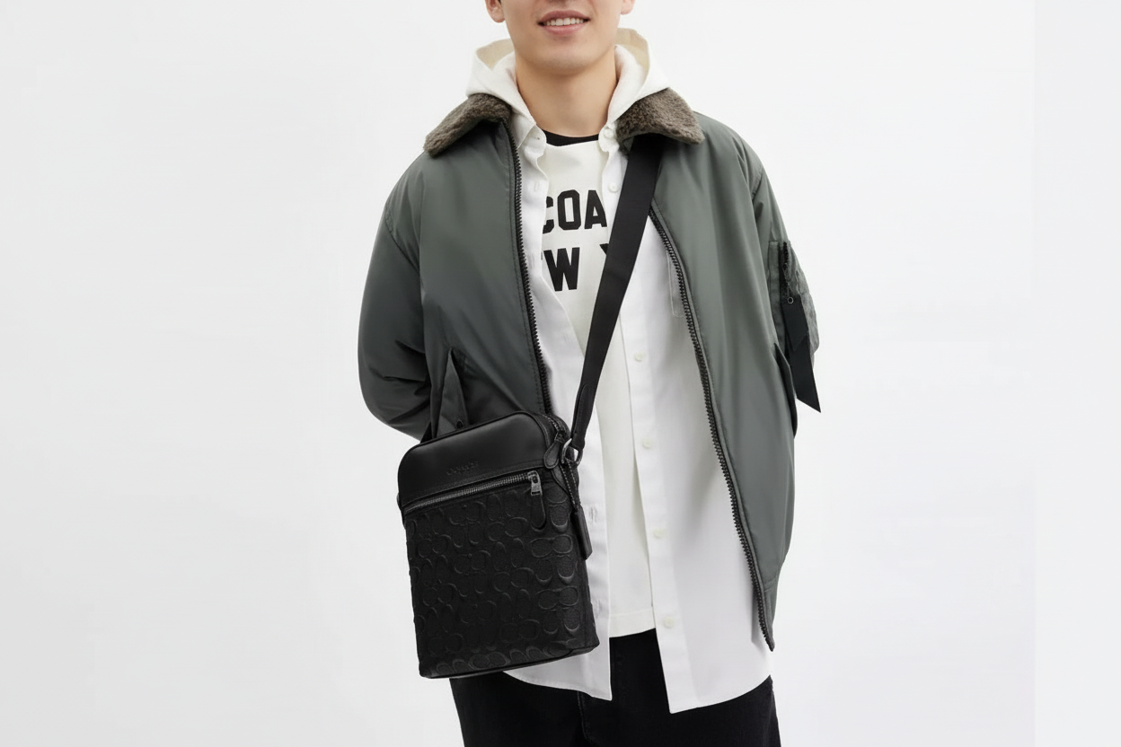 NWT Coach Men’s Houston Flight Bag In Signature Leather Black