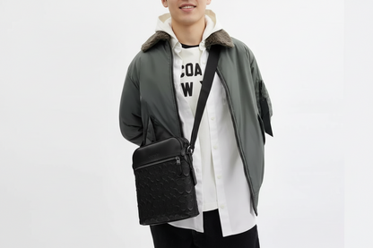 NWT Coach Men’s Houston Flight Bag In Signature Leather Black