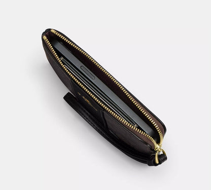 NWT Coach Signature Canvas & Leather Corner Zip Wristlet Wallet Walnut/Black