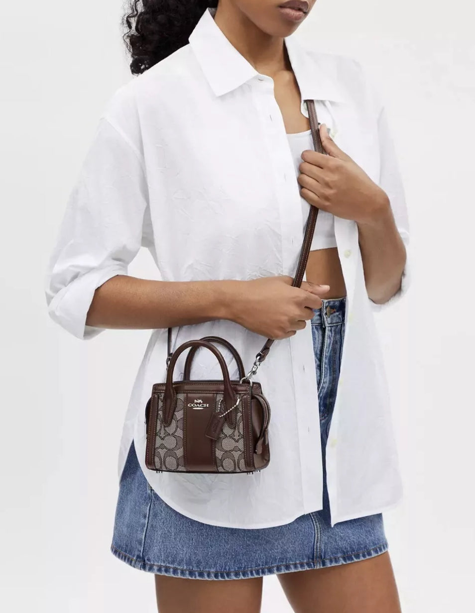 Coach Andrea Mini Carryall In Signature Jacquard & Leather In Silver/Oak/ Maple