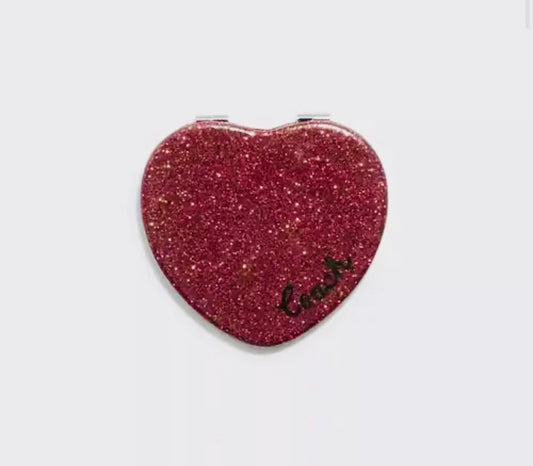 COACH Glitter Heart Compact Mirror In Gold Wine