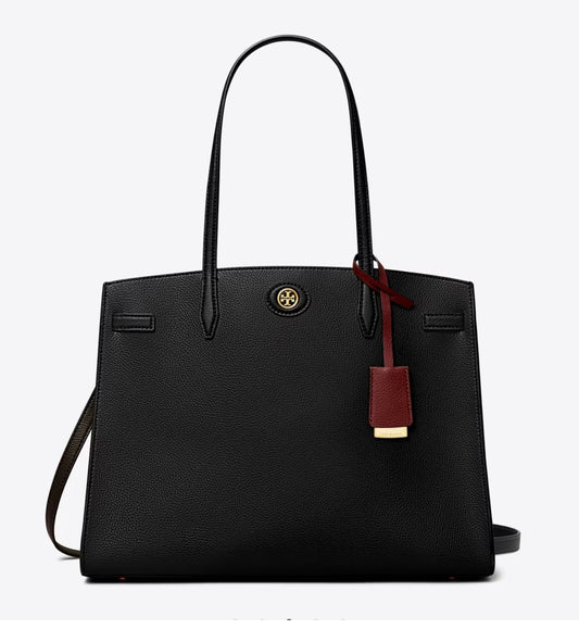 NWT Tory Burch Large Robinson Leather Satchel In Black with Dust Bag