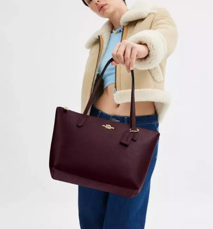 Coach Leather Fiona Zip Tote In Gold/Merlot