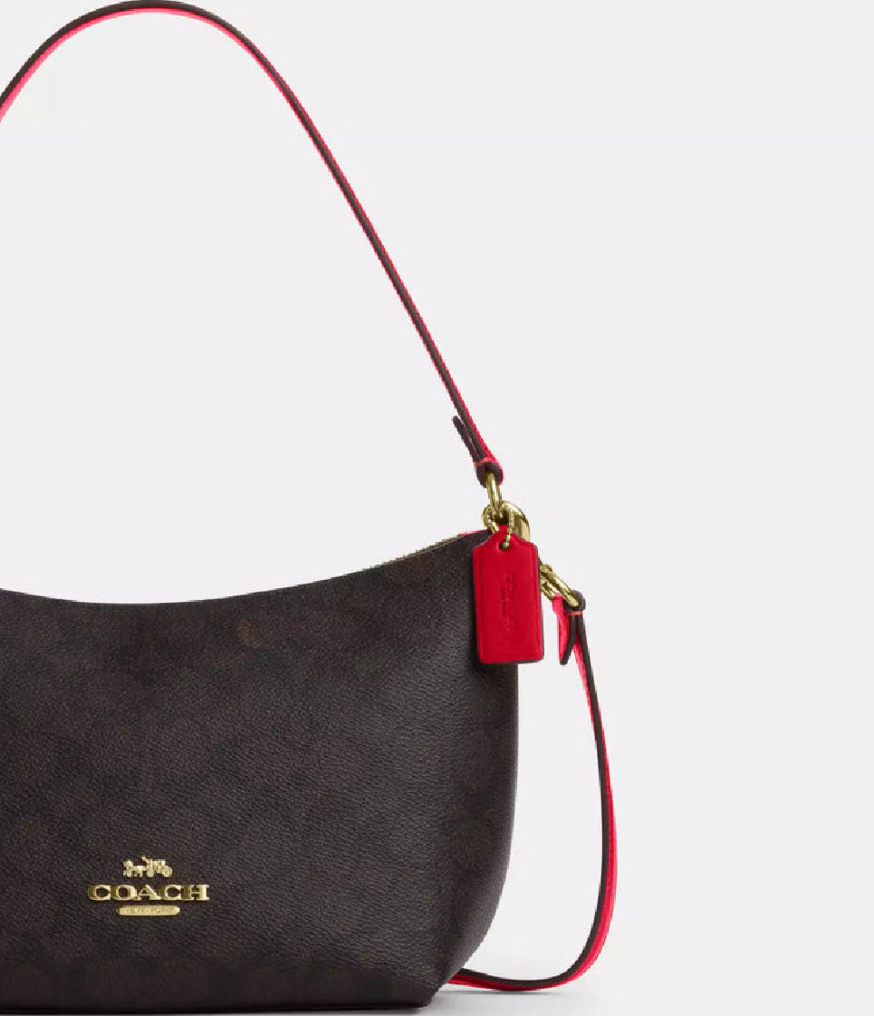 NWT Coach Zip Top Shoulder Bag In Signature Canvas & Leather