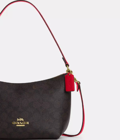 NWT Coach Zip Top Shoulder Bag In Signature Canvas & Leather