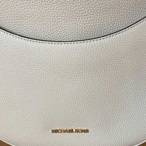 Michael Kors LARGE Dover Top Zip Half Moon Leather Shoulder white Bag