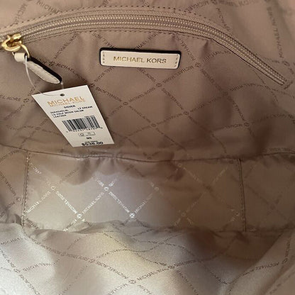 Michael Kors LARGE Dover Top Zip Half Moon Leather Shoulder white Bag