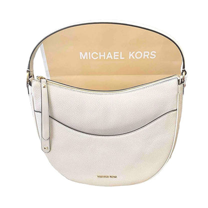 Michael Kors LARGE Dover Top Zip Half Moon Leather Shoulder white Bag