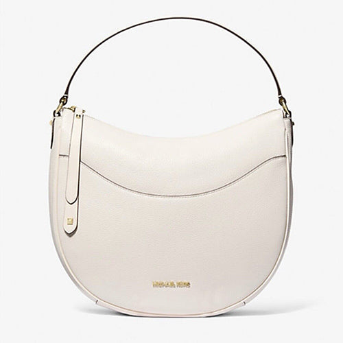 Michael Kors LARGE Dover Top Zip Half Moon Leather Shoulder white Bag