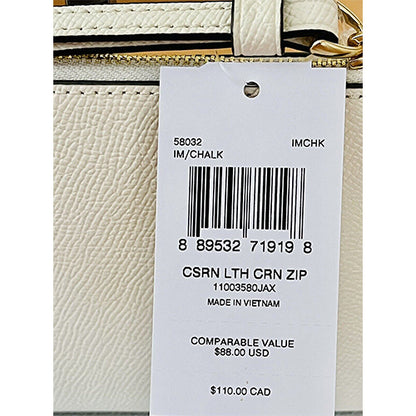 Coach Cross Grain Leather Corner Zip Wristlet Wallet Chalk/white