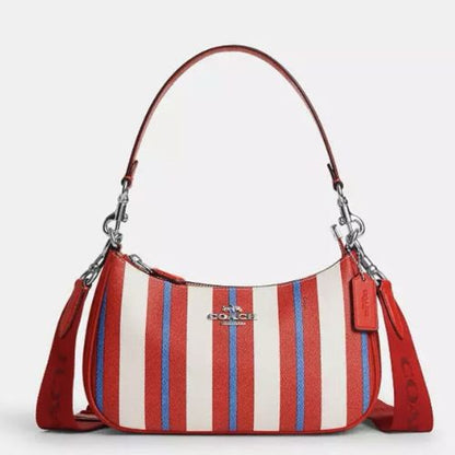 Coach Teri Shoulder Bag With Stripe Print Coated Canvas & Leather