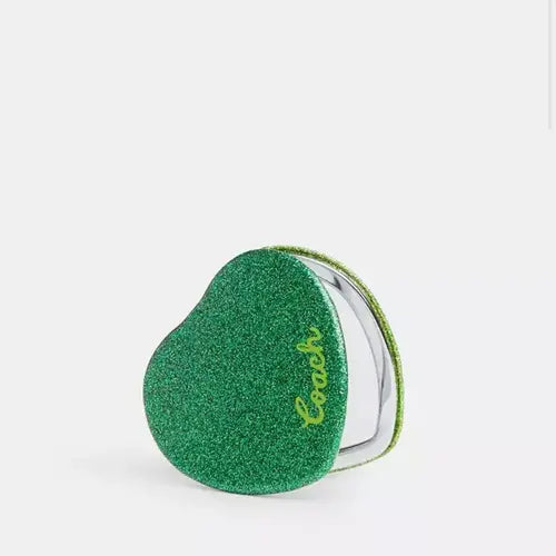 Coach Military Green Glitter Heart Compact Mirror