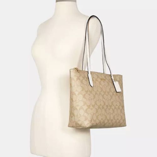 Coach Zip Top Tote Handbag In Signature Canvas & Leather