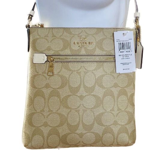 Authentic COACH Mini Signature Canvas & Leather Crossbody File Bag Purse CF340