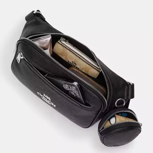 NWT Coach Unisex Elias Belt Bag In Leather Silver/Black NWT Coach Unisex Elias Belt Bag In Leather Silver/Black