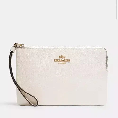 Coach Large Corner zip Wristlet Wallet In Gold/Chalk