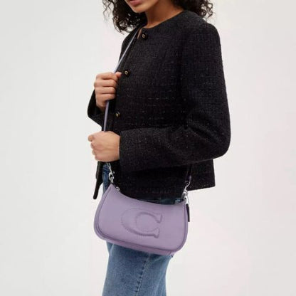 Coach Leather Teri Shoulder Bag In Silver/ Light Violet