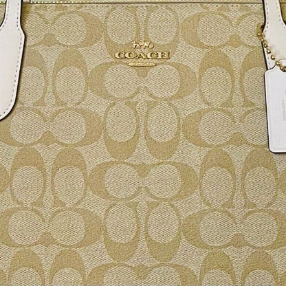 Coach Zip Top Tote Handbag In Signature Canvas & Leather