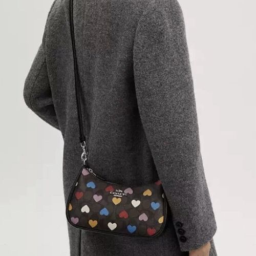 Coach Teri Shoulder Bag with Heart Print in Signature Canvas & Leather