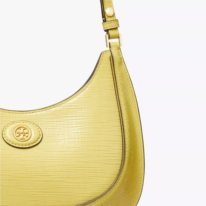 Tory Burch Robinson Crosshatched Convertible Crescent Bag -Butter Mint With Original Dust Bag yellow