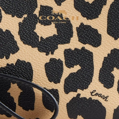 Coach Corner Zip Wristlet Wallet With Leopard Print